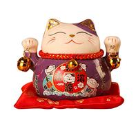 Tirelire Chat Porte-Bonheur 4,5 Pouces, Pot D'épargne Chat de Fortune, Décoration de Bureau, Pot de Monnaie en Céramique pour Enfants, Banque D'économie d'argent(Chat Violet)