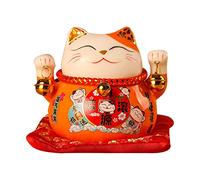 Tirelire Chat Porte-Bonheur 4,5 Pouces, Pot D'épargne Chat de Fortune, Décoration de Bureau, Pot de Monnaie en Céramique pour Enfants, Banque D'économie d'argent(Chat Orange)