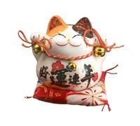 Tirelire chat porte-bonheur (oreilles orange et rouges) en céramique, figurine, pour salon ou chambre.
