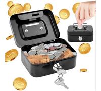 Tirelire cochon avec clé, petite caisse à monnaie avec clé pour la monnaie, les pièces de monnaie, les billets, verrouillable avec 2 clés, tirelire en métal, noire