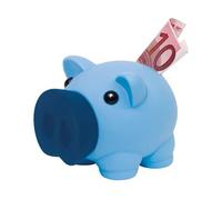 Tirelire cochon avec corps doux et finition caoutchouc aux couleurs vives - Petite tirelire originale pour enfants avec bouchon - Tirelire de voyage légère et résistante (bleu)