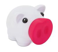 Tirelire cochon avec corps souple avec finition caoutchoutée vive. Tirelire originale pour enfants avec bouchon. Tirelire Voyage légère et résistante (blanc/fuchsia)