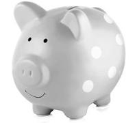 Pearhead Tirelire cochon en céramique Medium – gris à pois