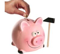 Tirelire Cochon Céramique Étable 14 x 12 cm - Argent - Gris - Tirelire - Céramique, Bois