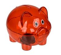Tirelire cochon en plastique transparent - Tirelire originale de petite taille (10 x 8 x 8 cm) pour enfants avec bouchon - Tirelire légère et résistante - Rouge