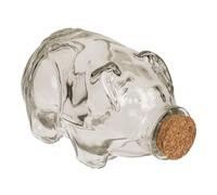 Tirelire cochon en verre avec bouchon en liège. Pot en verre avec liège, env. 14 x 8 cm. Tirelire originale petite enfant.