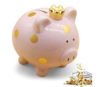 Tirelire cochon porte-bonheur pour enfant fille - En céramique - Petite 11,8 x 14 x 13,2 cm - Pour garçons et filles - Idée cadeau - Décoration (rose)