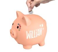 Tirelire cochon pour fille et garçon - Incassable - Personnalisable - Avec nom pour baptême, communion, confirmation, naissance (abricot)