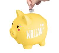 Tirelire cochon pour filles et garçons - Tirelire incassable - Personnalisable - Avec nom pour baptême, communion, confirmation, naissance (jaune)
