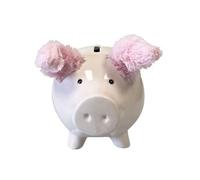 Tirelire cochon rose en céramique oreilles en peluche