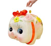 Tirelire Cochon Tirelires en Céramique,Guador Tirelire Billet et Piece Art Tirelires Adorable Décoratives Ornements pour Cadeau Bureau 21 * 18 * 19cm (Rouge XL)