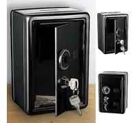 Tirelire coffre-fort avec fente pour l'argent - Métal - 12 x 18 x 10 cm - Noir - 2 clés - Serrure à combinaison (1 tirelire coffre-fort noir)