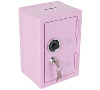 Tirelire coffre-fort verrouillable en métal pour enfants pour ranger de l'argent liquide et des objets de valeur 12 x 10 x 18 cm avec fente pour pièces de monnaie et 2 clés (rose)