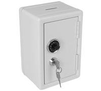 Tirelire coffre-fort verrouillable en métal pour enfants pour ranger de l'argent liquide et des objets de valeur 12 x 10 x 18 cm avec fente pour pièces de monnaie et 2 clés Blanc