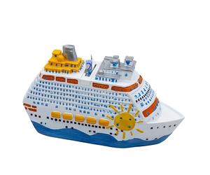 Tirelire de vacances en forme de bateau de croisière blanche - 20 x 11 cm - Tirelire bateau en polyrésine - Caisse de voyage, mariage, anniversaire, cadeau d'argent, voyage en bateau, voyage, été