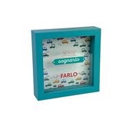 Tirelire décorative en Bois, 16 x 16 cm, Design Auto Vintage, Cadre Turquoise avec Inscription Italienne