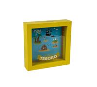 Tirelire décorative Mon Trésor Cadre Jaune avec Design Pirate, Boîte pour Économies