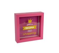 Tirelire décorative 'Reine du Shopping', Rose, 16 x 16 cm, Cadre avec Fente pour pièces