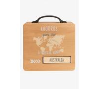 Tirelire décorative, valise de voyage en bois, tour du monde, vacances, roue pour indiquer le voyage souhaité, Autralie, île désieste, Exotic Holidays 15 x 15 x 7 cm (valise tour du monde)