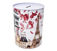 Tirelire Design Paris Éléments caractéristiques de la ville et monuments Tour Eiffel Notre Dame Arc de Triomphe en métal Étain non ouvert 16 x 13 cm
