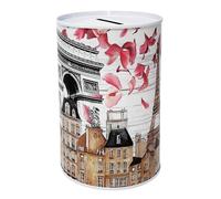 Tirelire Design Paris Éléments caractéristiques de la ville et monuments Tour Eiffel Notre Dame Arc de Triomphe en Métal Étain non ouvert 13 x 8 cm