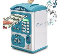 Tirelire électronique ATM Auto-Scroll Cash Coin Password Safe Tirelire Jouets pour Garçons Filles Enfants Anniversaire（Bleu）