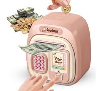 Tirelire électronique pour enfants filles et garçons - Coffre-fort pour enfants - Avec empreintes digitales - Tirelire électronique avec musique - ATM - Pièce de monnaie électronique - Rose clair