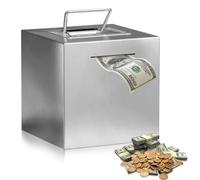 Tirelire en acier inoxydable pour adulte - Grande taille XXL - Avec poignée qui ne s'ouvre pas - Grande tirelire pour 10 000 euros - Coffre-fort en métal pour enfants (15 cm)