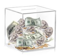 Tirelire en acrylique - 12 × 12 × 12 cm - Grande tirelire transparente - Ouverture par le haut - Ne s'ouvre pas - Pour le budget et les économies, les pièces de monnaie et l'argent liquide