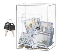 Tirelire en Acrylique Transparent,Tirlire en Acrylique Ouvrable avec Serrure et Clé,Réutilisable Boîte à Dons Verrouillable pour économie,Votes, Dons,Avis pour Adultes,Enfants,15x12x20cm (Blanc)