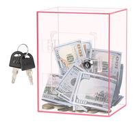 Tirelire en Acrylique Transparent,Tirlire en Acrylique Ouvrable avec Serrure et Clé,Réutilisable Boîte à Dons Verrouillable pour économie,Votes, Dons,Avis pour Adultes,Enfants,15x12x20cm (Rose)