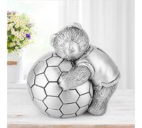 Tirelire en Argent Antique avec Ours et Football, Pot d'économie de pièces en Alliage de Zinc, pour Les Enfants et Les Amateurs de Football