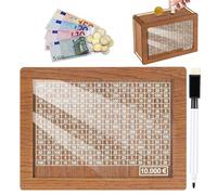 Tirelire en Bois avec Feuille Acrylique, Tirelire Réutilisable, Tirelire avec Objectif, Tirelire Bois, Numérique Tirelire, Aide à l'habitude d'épargner pour Les Adultes et Les Enfants(10000ou)