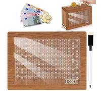 Tirelire en Bois avec Feuille Acrylique, Tirelire Réutilisable, Tirelire avec Objectif, Tirelire Bois, Numérique Tirelire, Aide à l'habitude d'épargner pour Les Adultes et Les Enfants(3000ou)