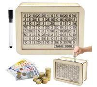 Tirelire en Bois, Boîte épargne avec 1000€ Objectif, Tirelire RéUtilisable avec 1 Stylo EffaçAble et Plaques Acryliques, Tirelire Aide Les Adultes et Les Enfants à Prendre l'Habitude d'épargner