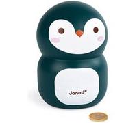 Janod - Tirelire Enfant en Bois Manchot 15 cm - Décoration de Chambre Enfant - Dès 3 ans, J04650, Bleu Nuit/Blanc