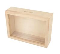 Tirelire en bois - Personnalisable - Transparente - 17 x 12 x 5 cm - Bois naturel