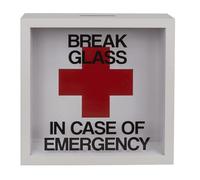 Tirelire en bois pour voyage, fond d'urgence, tirelire pièces Break Glass In Case of Emergency (20 x 20 x 5 cm).