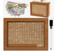 Tirelire en bois réutilisable pour enfant, avec objectif d'épargne et chiffres à cocher, boîte de rangement rétro, avec marqueur, 2000 €