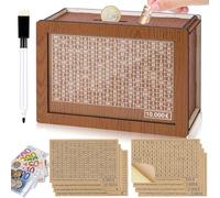 Tirelire en Bois Tirelire Réutilisable avec 8 Autocollants et 1 Stylo Soluble dans l'eau Tirelire en Bois avec Figures Gravées Aide à l'habitude d'épargner pour Les Adultes et Les Enfants