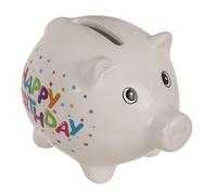 Tirelire en céramique cochon joyeux anniversaire, tirelire originale, environ 8,8 cm, cadeau d'anniversaire.