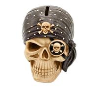 Tirelire en céramique Motif tête de Mort Pirate avec Fermeture en Caoutchouc - Dimensions (L x l x H) : Environ 12 x 11 cm