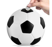 Tirelire en forme de ballon de football, 19 cm, créative, tirelire de football, tirelire de basketball, caisse de monnaie incassable, pour décoration, cadeau, jouet, 19 x 19 x 18 cm, noir et blanc