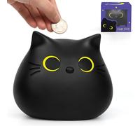 Tirelire en forme de chat noire - Jouet pour enfants - En plastique - Cadeau d'anniversaire pour garçons et filles