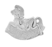 Tirelire en forme de cheval à bascule 13 cm plaqué argent pour nouveau-né ou baptême livrée dans une boîte 3650