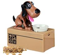 Tirelire en Forme de Chien Affamé, Tirelire Electronique Enfant, Jouet À Croquer pour Enfants Fille Garçon Enfants d'anniversaire Cadeau de Noël, 16.5x8x17cm (Brun noirâtre)