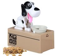 Tirelire en Forme de Chien Affamé, Tirelire Electronique Enfant, Jouet À Croquer pour Enfants Fille Garçon Enfants d'anniversaire Cadeau de Noël, 16.5x8x17cm (Blanc noirâtre)