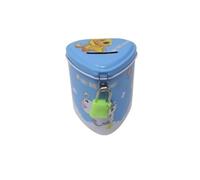 Tirelire en métal en forme de cœur avec animaux et cadenas, grande taille pour garçons et filles (bleu, petit 8 x 10 x 8)