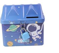 Tirelire en métal en forme de maison avec cadenas, tirelire amusante grande taille pour garçons et filles (Space Blue)