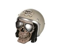 Objet Décoratif - Tirelire en Polyresine/Crâne avec Casque et Lunettes de Soleil/Dimensions : 12 x 13 cm